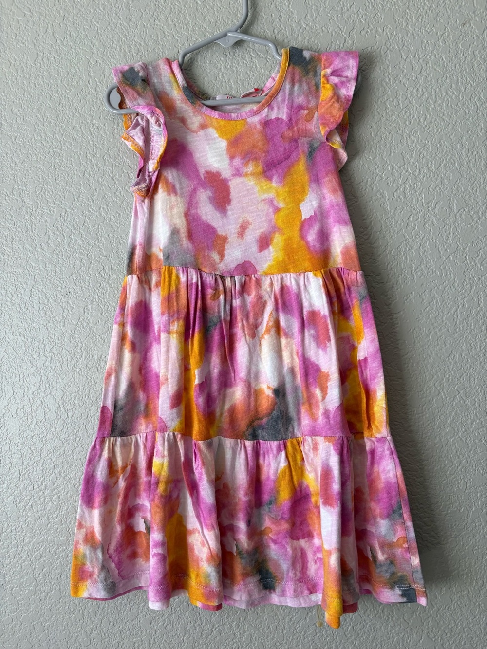 Little Miss Pink, Yellow & Gray Watercolor Tiered Dress